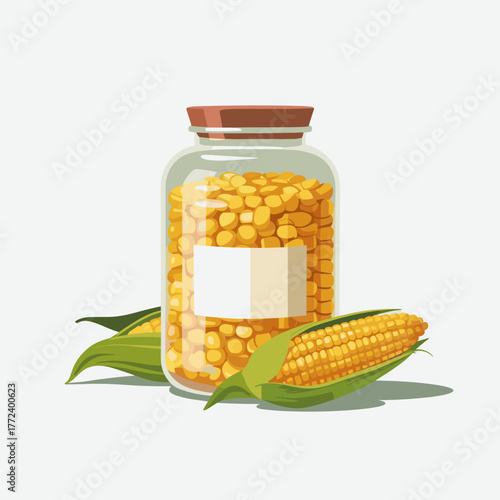 Corn kernels jar with blank label isolated on white background