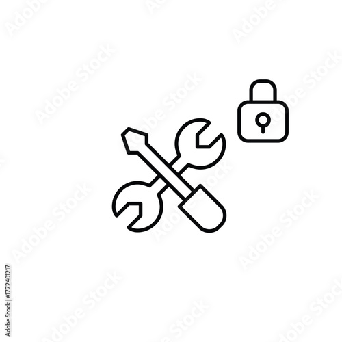 Tools and lock. Maintenance safety, smart usage. Pixel perfect, editable stroke vector icon
