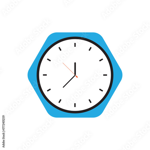 A blue hexagon clock isolated on white background shows the time at seven oclock, perfect for illustrating time management or appointment reminders
