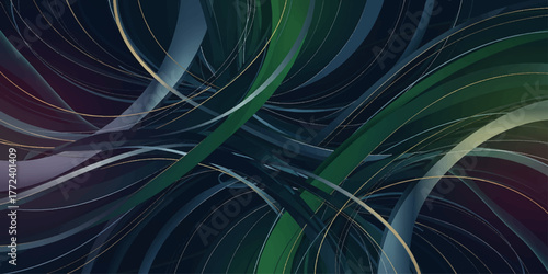 Fractal light texture design: Abstract green background with blue wave lines digital pattern