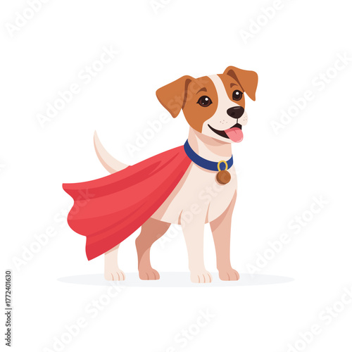 Cute Superhero Dog Cartoon Character with Red Cape