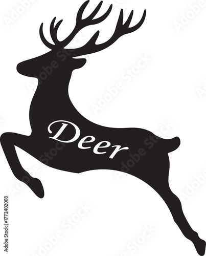 Silhouette of a leaping deer with the word deer written on its side
