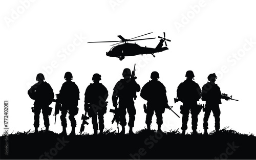 Army silhouette vector with soldier silhouette and army background, military troops, combat clipart, infantry, soldier icon, army emblem, army badge, military vector design, army illustration