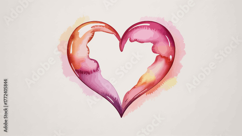 Watercolor heart with vibrant pink and orange hues
