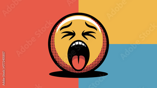 Yawning emoji with comic book style on a colorful background