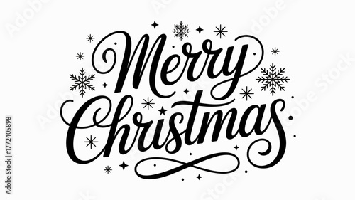 Elegant merry christmas hand lettering with snowflakes and stars