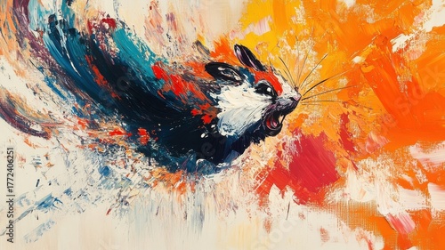Abstract Expressionism hamster, composed of bold, dynamic brush strokes and vibrant, energetic colors.