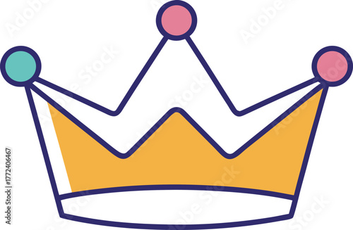 Simple Kids Crown Icon with Outline and Fill