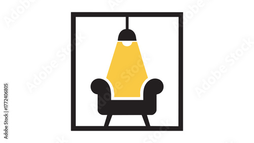 Interior design logo featuring illuminated armchair and lamp for home decor businesses vector