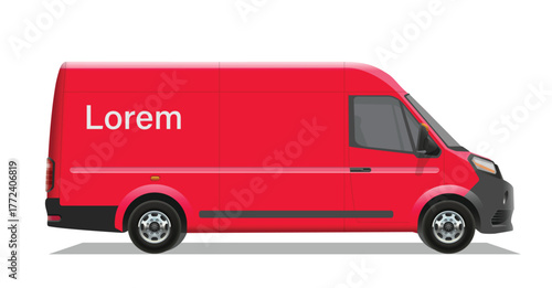 red van vans car minibus mini bus cargo fast free delivery jnt pick up icon logo sign mock up brand decals decal side view art mail post royal design vector template