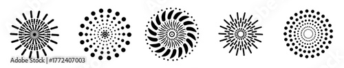 collection of abstract radial designs in black and white, featuring geometric and organic patterns - vector stock.