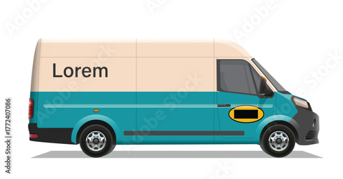 white blue green van vans car minibus mini bus cargo fast free delivery pick up icon logo sign mock up brand decals decal side view art mail post box design vector template