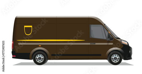 dark brown van vans car minibus mini bus cargo fast free delivery ups pick up icon logo sign mock up brand decals decal side view art mail post box design vector template