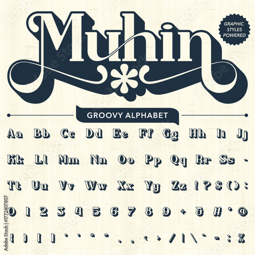 Serif Groovy Retro Vintage Bold Font alphabet vector file.