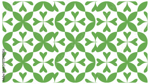 Intricate green geometric pattern mosaic design with floral motifs seamless tileable background vector