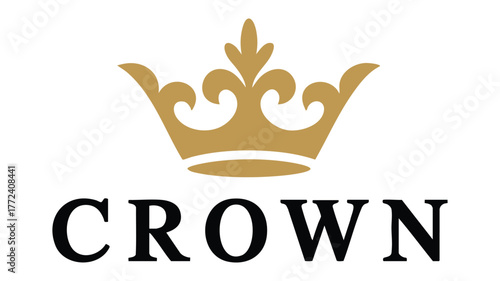 Elegant gold crown logo with bold black text 'crown' royalty symbol design vector