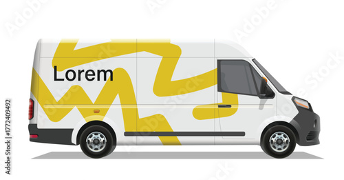 white yellow van vans car minibus mini bus cargo fast free delivery pick up icon logo sign mock up brand decals decal side view art mail post box design vector template