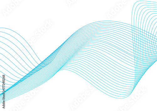 Abstract blue wave lines creating a dynamic flowing pattern on a white background, a concept of smooth digital movement and technology
