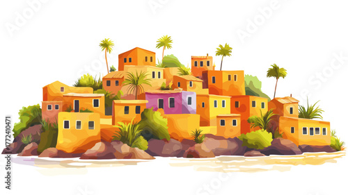 Taquile Island. Taquile Island hand drawn watercolor illustration