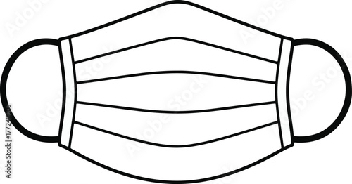 Black and White Line Art Illustration of a Disposable Face Mask with Ear Loops medical mask surgical mask