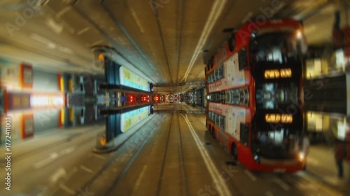 Hypnotic cityscape kaleidoscope tunnel view at night