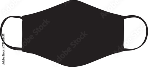 Black silhouette of a modern fabric face mask with ear loops on a white background vector illustration
