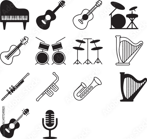 Collection of music instruments icons diverse musical instruments for design projects