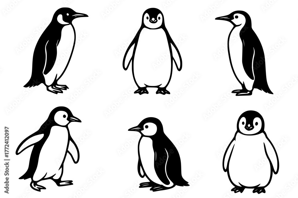 Naklejka premium Illustration of 6 Penguins, outline version