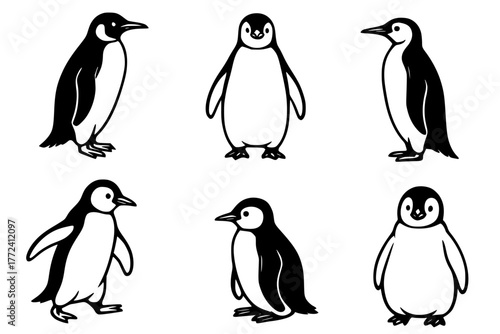 Illustration of 6 Penguins, outline version