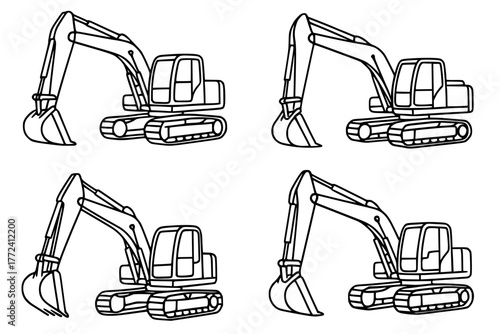 Illustration of 4 Excavators, outline version