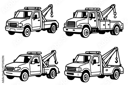 Illustration of 4 Tow Trucks, outline version