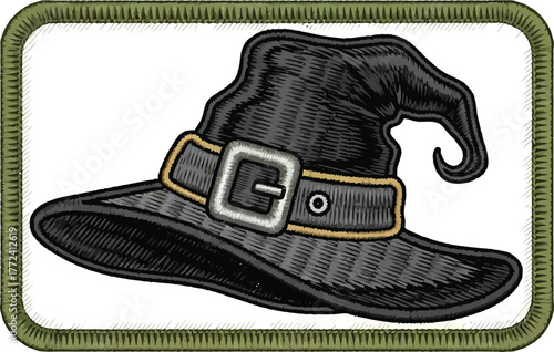 Stunning embroidered witch hat patch design, perfect for Halloween costumes and creative projects