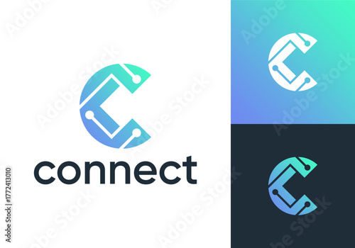 circle letter C global connect logo. network signal technology connectivity symbol icon vector design	
