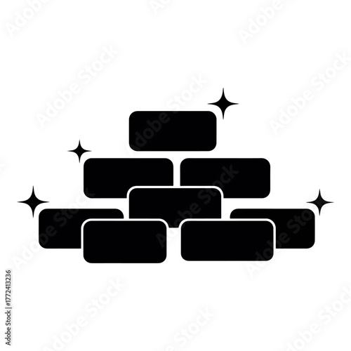 Stack of Clean Bricks and Shiny Sparkles Indicating Freshness and Quality Construction Materials Icon