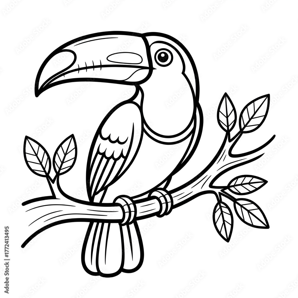 Obraz premium Cute Toucan Line Art Coloring Page for Kids and Adults