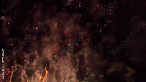 Exploding fireworks drone footage - 4k video shot by drone as fireworks explode