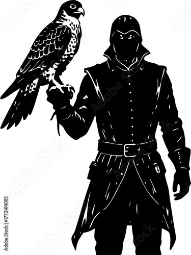 Falconer Holding Falcon Bird of Prey Silhouette Vector