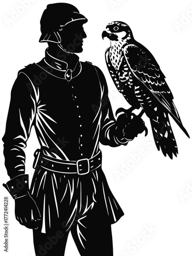 Falconer Holding Falcon Bird of Prey Silhouette Vector
