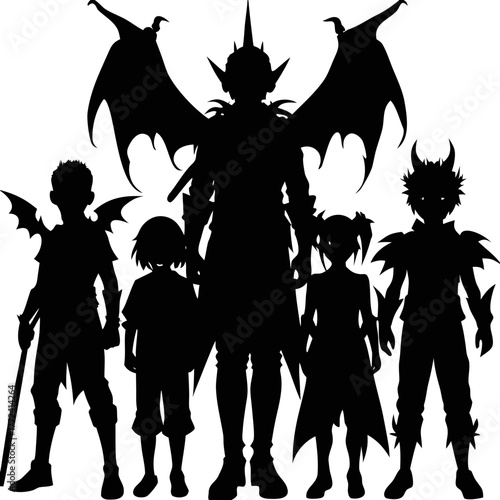 Children in Fantasy Costume Group Silhouette Vector Illustration
