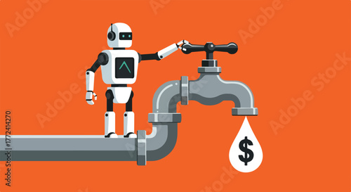 Robot turns off faucet, stopping money from dripping out