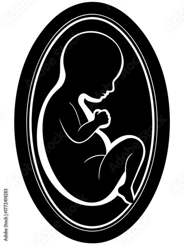 Human Fetus in Womb Silhouette Vector Icon Illustration