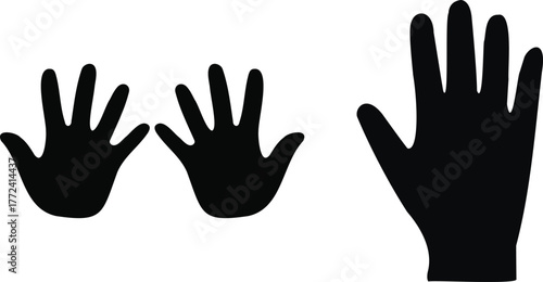 Silhouettes of two small hands and one large hand showing size comparison