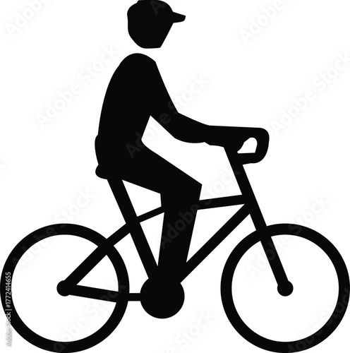 Silhouette of a person riding a bicycle wearing a cap ideal for sports and transportation graphics