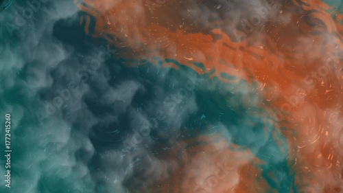 a beautiful copper smoke background animation featuring flowing liquid textures in teal and orange tones. this abstract fluid motion creates a dynamic metallic effect that adds depth and elegance