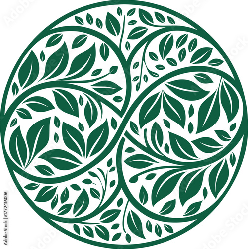 Elegant Green Leaf Mandala Emblem Design