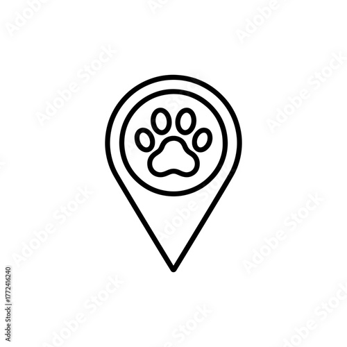 Find pet services nearby with this location pin icon, ideal for apps, websites, and designs about animal care, vets, adoption, and pet-friendly places