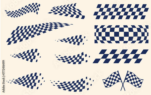 Racing Checker Flags and Finish Line Vector Illustration — Motorsport Speed Competition Design Elements