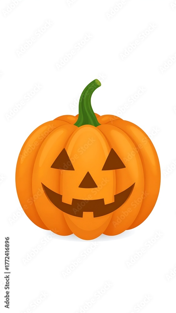 Obraz premium Orange jack-o'-lantern with carved eyes, nose, and smiling mouth