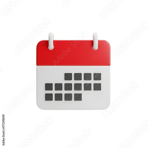 3d red and white calendar icon with days marked isolated on transparent background