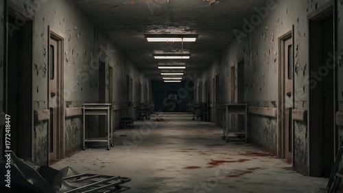 Wallpaper Mural Dimly lit corridor perspective with abandoned interior details and textured walls Torontodigital.ca